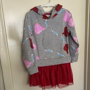 Kids Gray Hoodie Dress with Red and Pink Accents